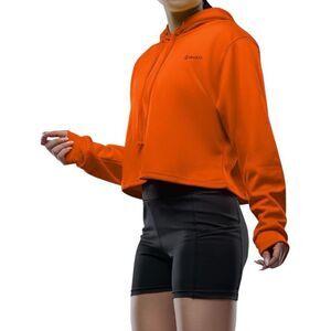NEW Urban Buck Neon Orange Cropped Pullover Hooded Sweatshirt XXL